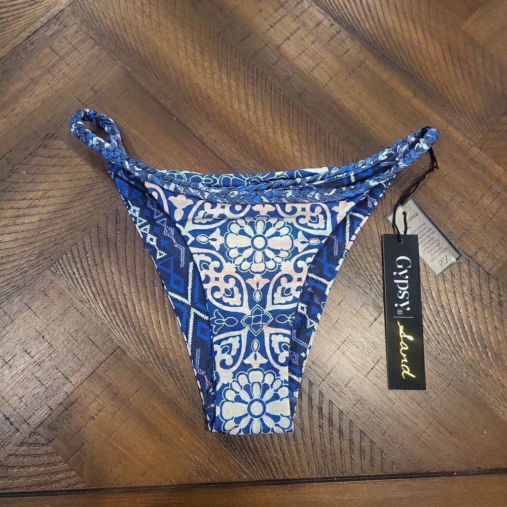 Gypsy 05 Bikini Bottom Blue White Coral Extra Small XS Braided Band